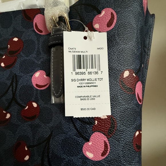 NWT Coach Mollie Tote In Signature Canvas With Cherry Print CAA73 - Picture 11 of 11
